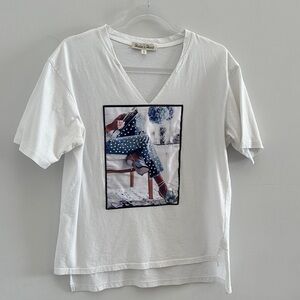 White V-Neck Graphic T-Shirt